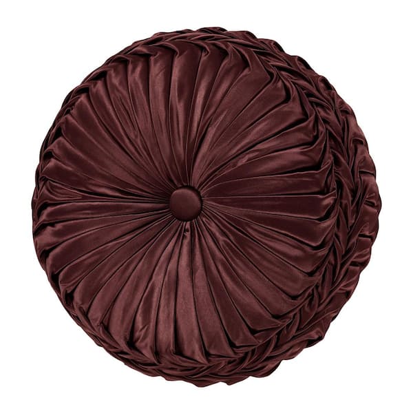 Le Grande Maroon Polyester Tufted Round Decorative Throw Pillow 15 x 15 ...