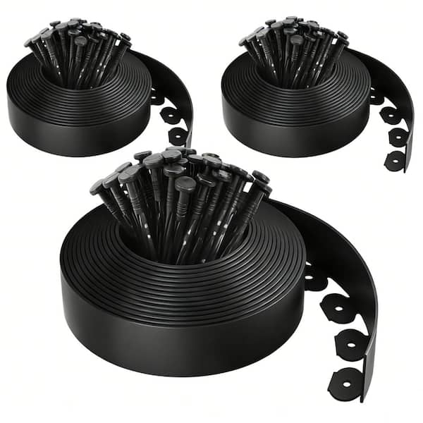 100ft, 1.5in Tall Landscape Edging Kit with 150 Spikes, No-Digging Flexible Plastic Edge Border (3 Packs, 33ft Each)