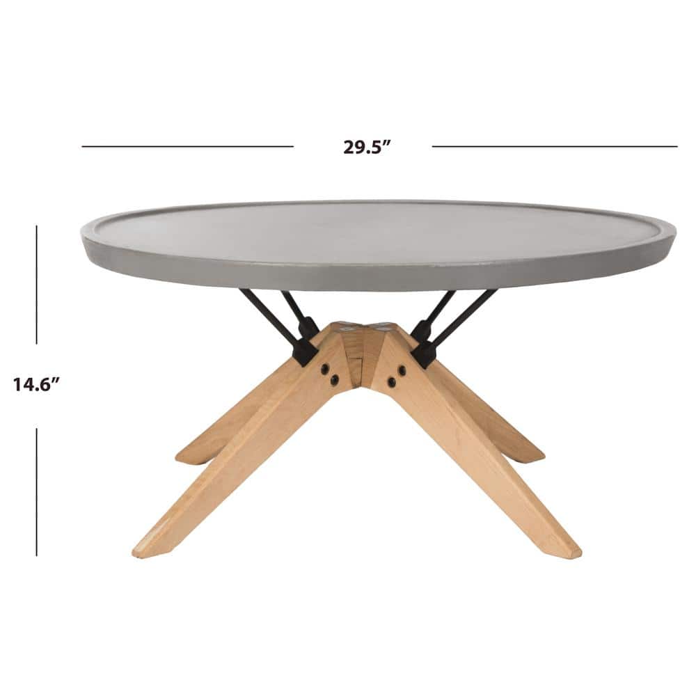 Transitional Oak Finish 30" Dark Grey Concrete Round Coffee Table