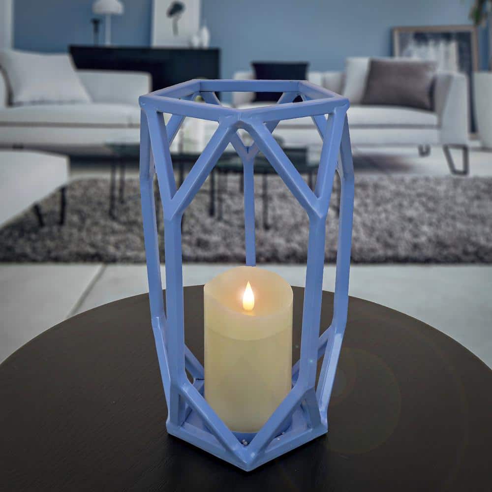 11.5" Ice Melt Blue Iron Candle Lantern