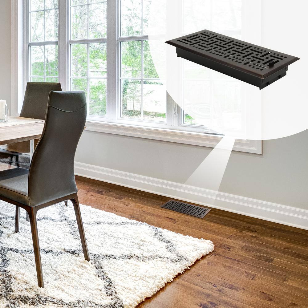 Oil Rubbed Bronze 4"x10" Steel Floor Register with Trap Net