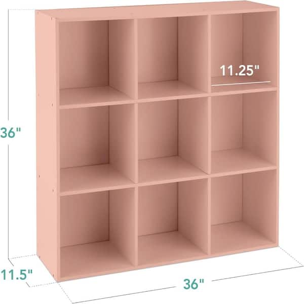 36 in. H x 36 in. W x 11.5 in. D Light Pink Wood 9- Cube Organizer