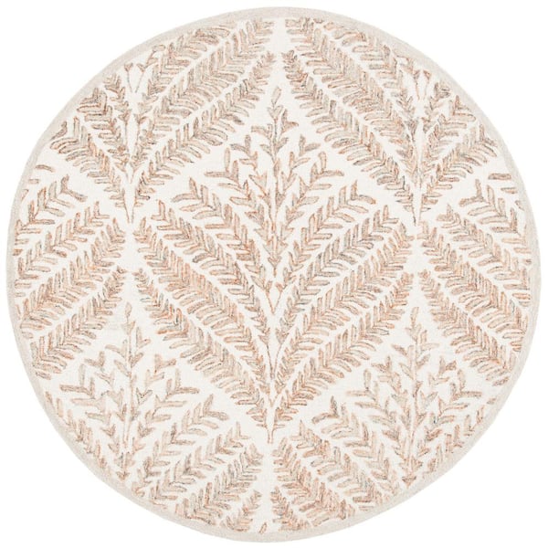 Capri Ivory/Brown 7 ft. x 7 ft. Geometric Leaf Round Area Rug