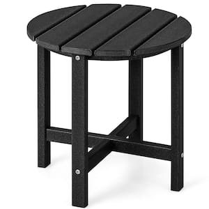 Round 18 in. Patio Adirondack Plastic Outdoor Side Table Weather Resistant HDPE Garden Black