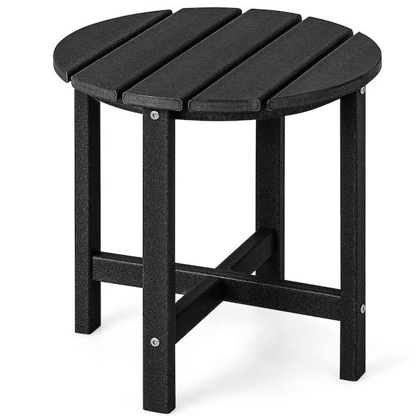 Costway Round 18 in. Patio Adirondack Plastic Outdoor Side Table Weather Resistant HDPE Garden Black