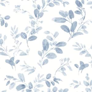 30.75 sq. ft. Dancing Leaves Blue Peel and Stick Wallpaper