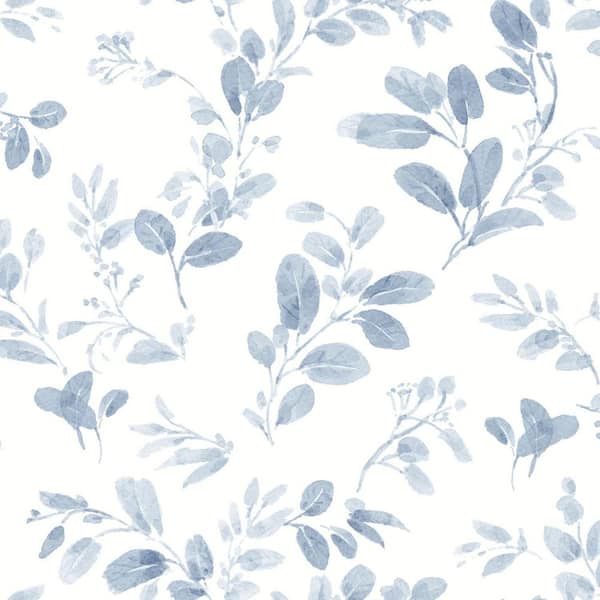RoomMates 30.75 sq. ft. Dancing Leaves Blue Peel and Stick Wallpaper