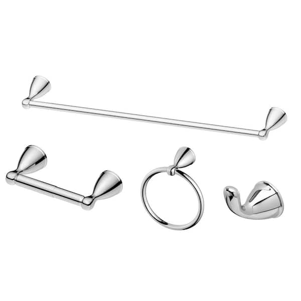 Alima 4-Piece Bath Hardware Set with Towel Ring, Toilet Paper Holder, Robe Hook and 24 in. Towel Bar in Chrome