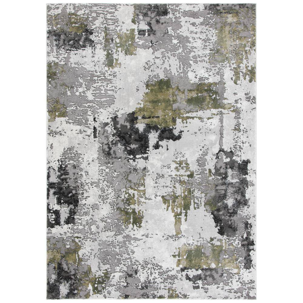 Grey and Green Abstract Hand-knotted 4' x 6' Area Rug