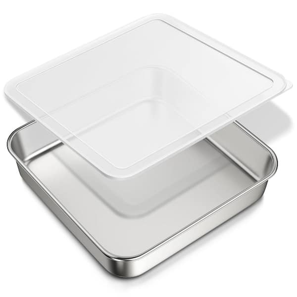 8 x 8 in. 304 Stainless Steel Square Baking Pan with Matching Lid, Commercial Grade, Dishwasher Safe