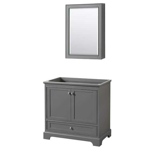 Wyndham Collection Deborah 35.25 in. W x 22 in. D Vanity Cabinet with Medicine Cabinet in Dark Gray