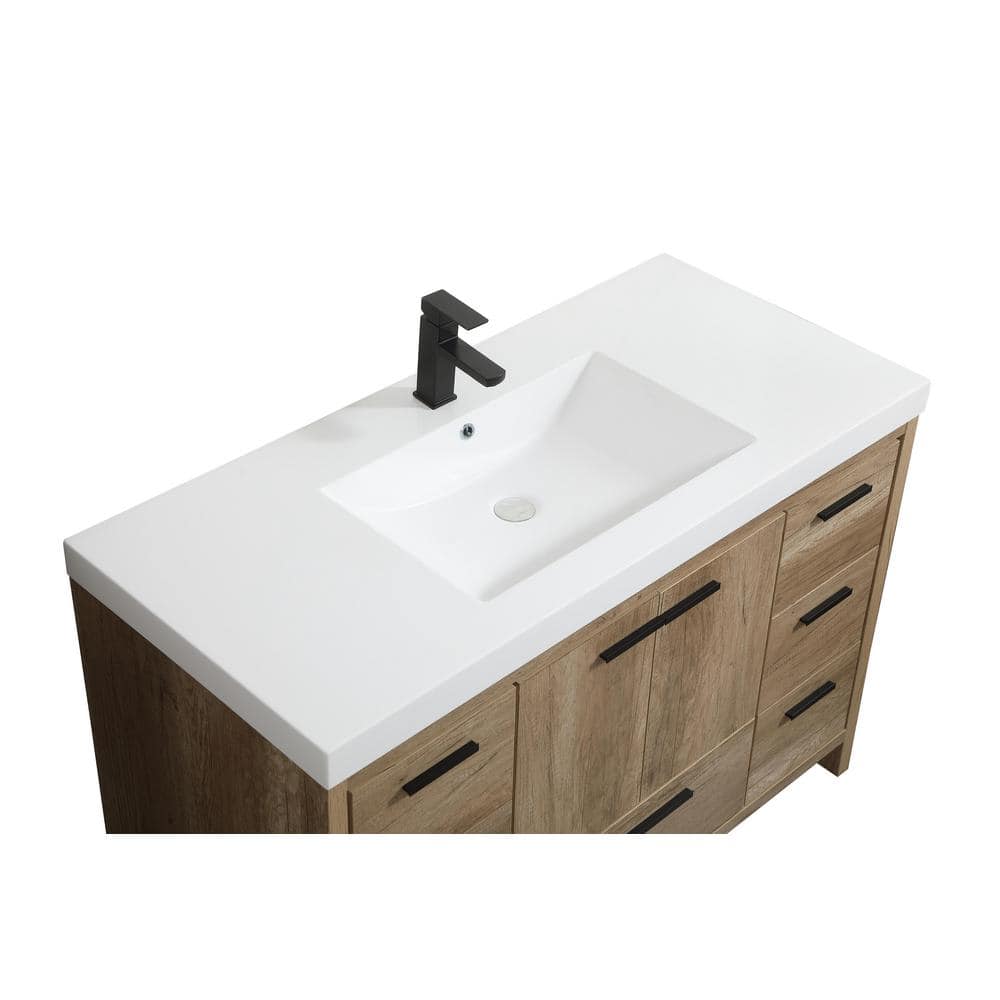 48" Natural Oak Single Bathroom Vanity with White Resin Top