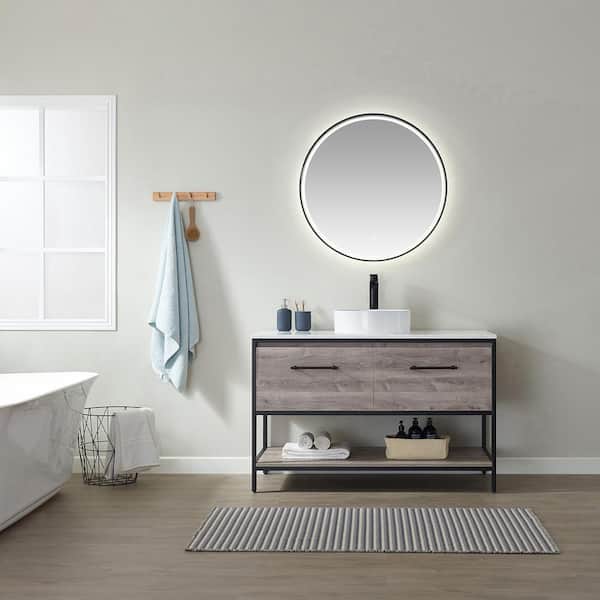 ROSWELL Murcia 48 in. W x 22.2 in. D x 35.6 in. H Single Sink Bath Vanity in Moxican Oak with White Grain Stone Top and Mirror