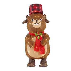 42 in 105-Light LED Beaver with Hat Yard Sculpture