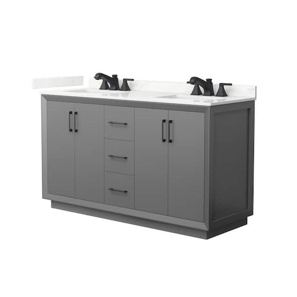 Wyndham Collection Strada 60 in. W x 22 in. D x 35 in. H Double Bath Vanity in Dark Gray with Giotto Quartz Top