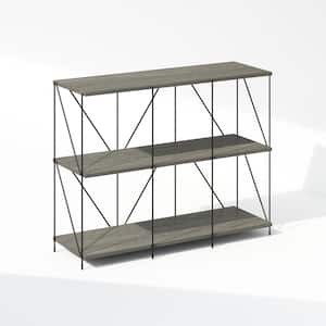 Wire 27.95 in. Tall Finn Oak Wood 3-Shelf Metal Frame Bookcase