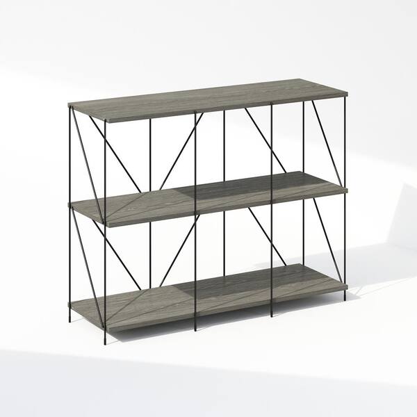 Furinno Wire 27.95 in. Tall Finn Oak Wood 3-Shelf Metal Frame Bookcase
