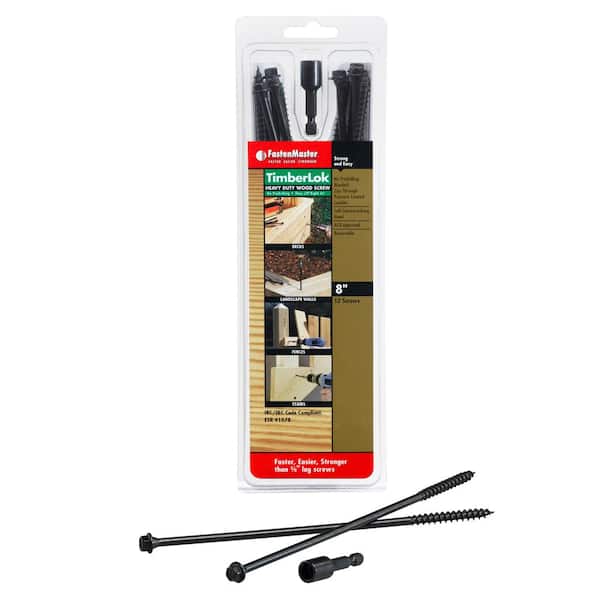 FastenMaster TimberLOK Structural Wood Screws – 8 inch wood screws with hex head – Black (12 Pack)