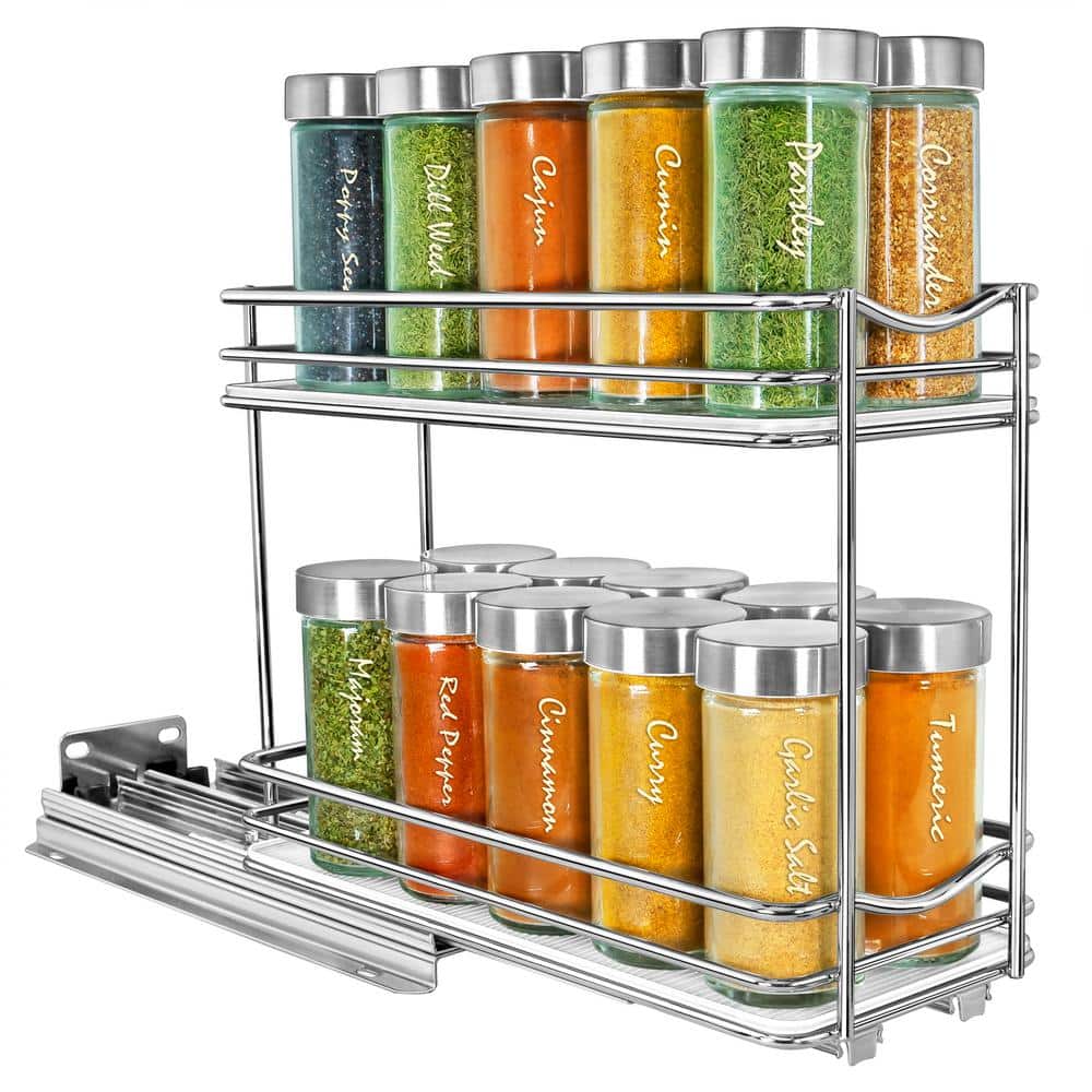 Chrome Double Tier Pull Out Spice Rack Organizer