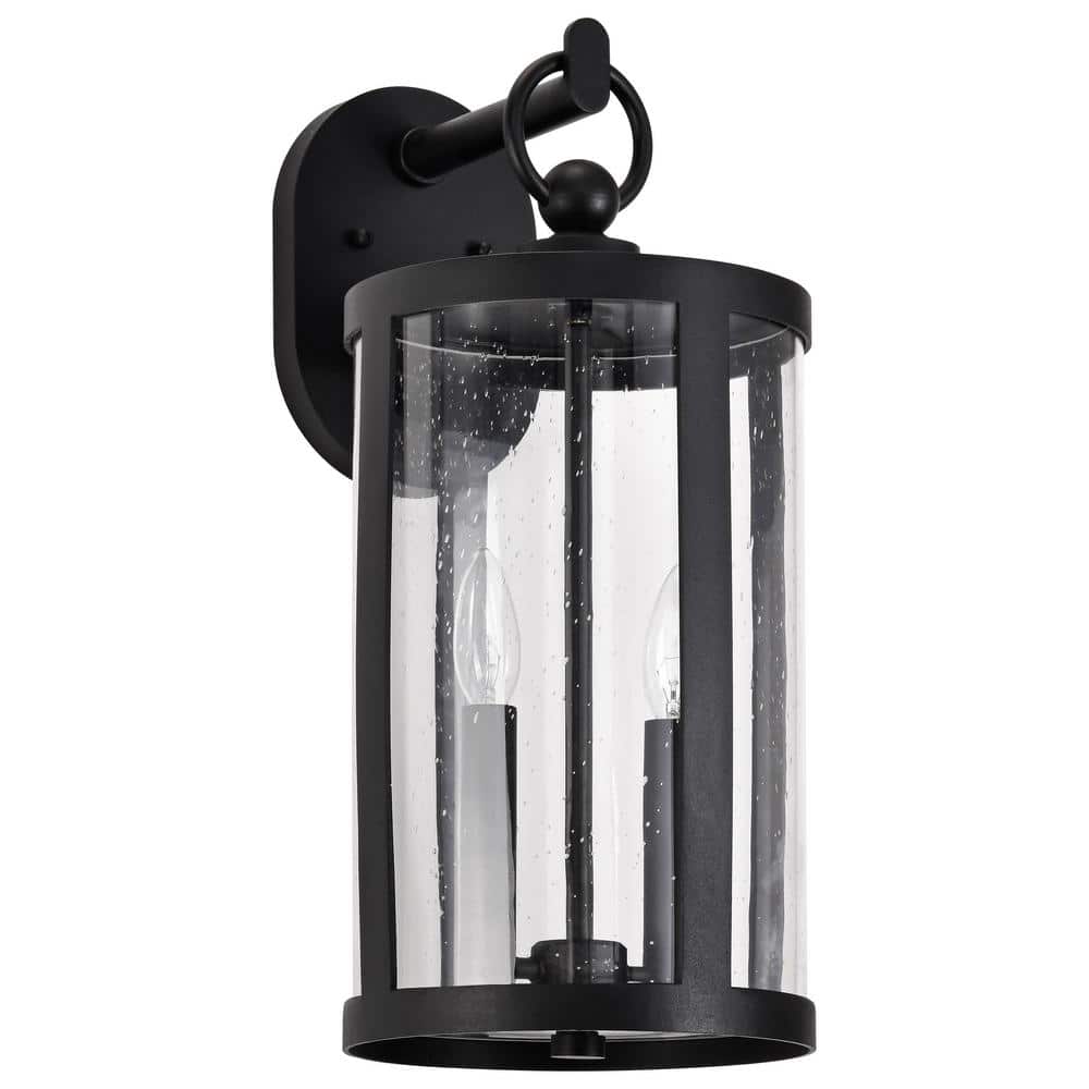 Broadstone 2-Light Matte Black Hardwired Outdoor Wall Lantern Sconce with Clear Seeded Glass Shade price history on PriceWatchPro