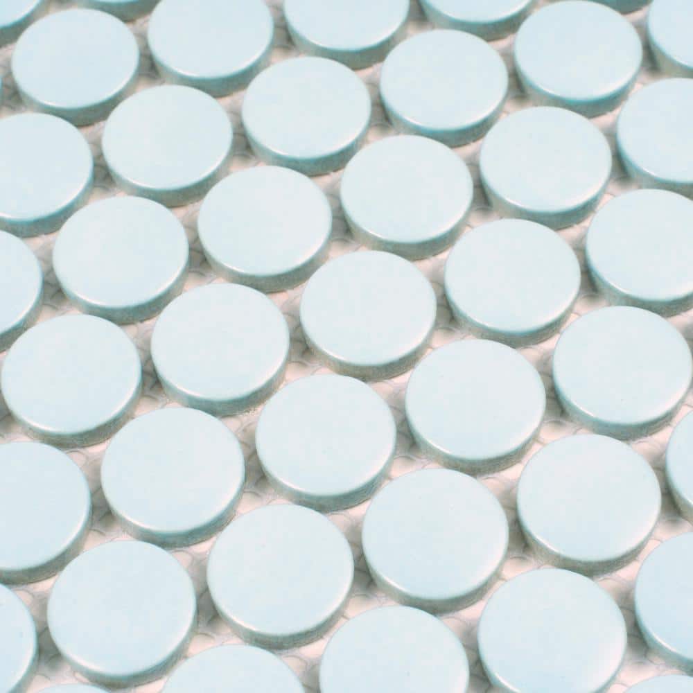Cirkel Cyan Blue Matte Porcelain Penny Round Mosaic Tile Sheet