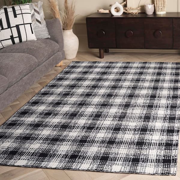 Genre 9 ft. x 12 ft. Black/Ivory Gradient Plaid Area Rug