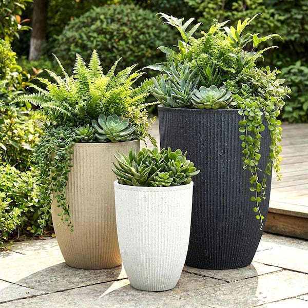 Dovelina Large 17in. D Multi-Colored Plastic All-Weather Pedestal Planter  Set Stone Texture (3-Pack) HD0104-HP030516