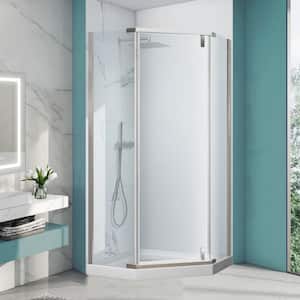 36 in. W x 72 in. H Neo Angle Pivot Semi Frameless Corner Shower Enclosure in Brushed Nickel Shower Base