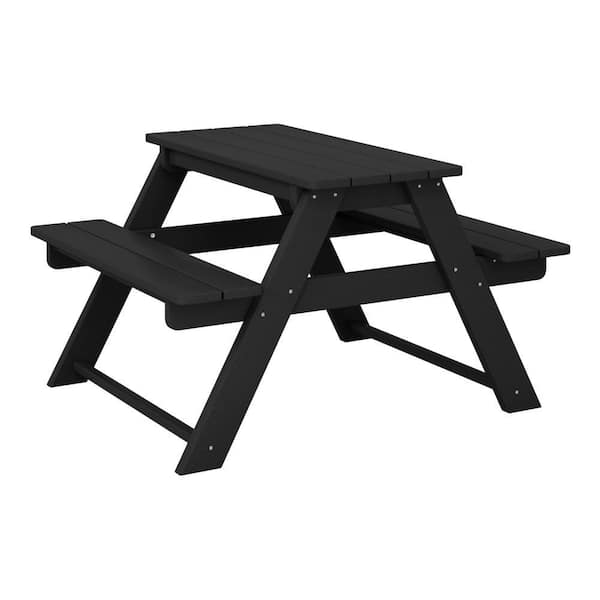 Children's Laguna Outdoor Patio All Weather Plastic 29.75 in. Rectangle Kids Picnic Play Table with Benches in Black