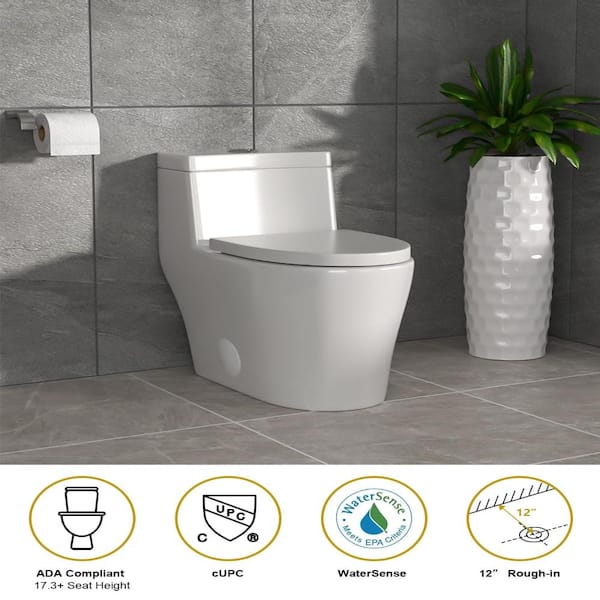 Dcolora One-Piece White Ceramic Toilet, Cyclone Dual Flush 1.1/1.6
