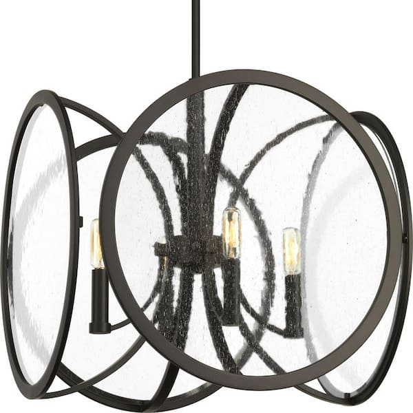 Progress Lighting Captivate Collection 4-Light Graphite Pendant with Clear Seeded Glass