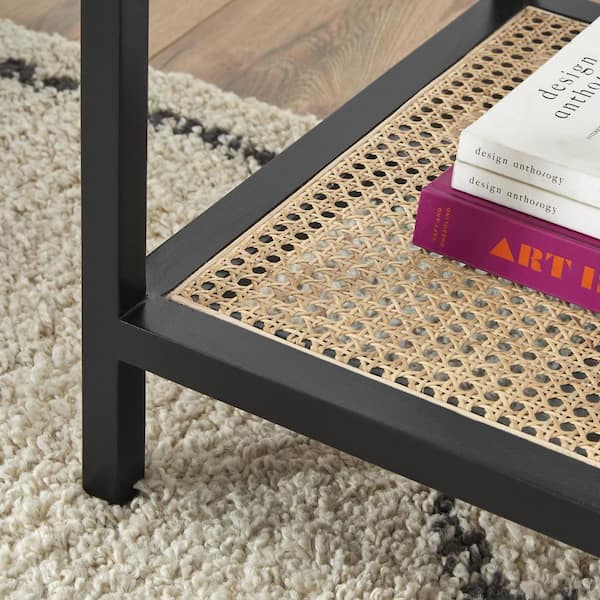 StyleWell Odell Cane Square Accent Table in Black Rattan 20 W ATP 7933