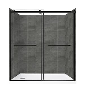 Lagoon Double Roller 60 in L x 30 in W x 78 in H Left Drain Alcove Shower Stall Kit in Slate and Matte Black Hardware
