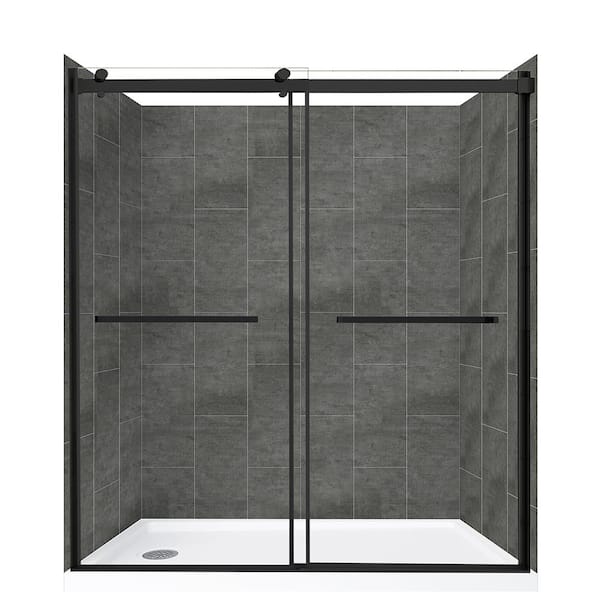 CRAFT + MAIN Lagoon Double Roller 60 in L x 30 in W x 78 in H Left Drain Alcove Shower Stall Kit in Slate and Matte Black Hardware