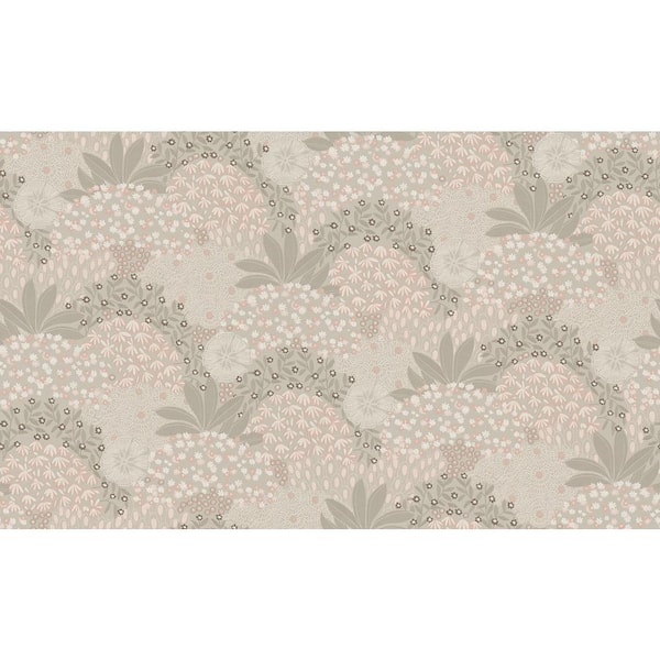 Unbranded Fusion Collection Forest Bloom Motif Taupe/Pink Matte Finish Non-Pasted Vinyl on Non-Woven Wallpaper Roll