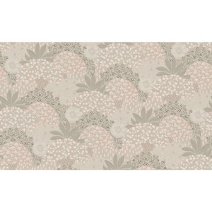 Fusion Collection Forest Bloom Motif Taupe/Pink Matte Finish Non-Pasted Vinyl on Non-Woven Wallpaper Sample
