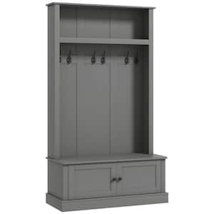 Gray Entryway Bench with Coat Rack, Shoe Cabinet