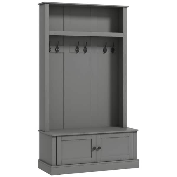 HOMCOM Gray Entryway Bench with Coat Rack, Shoe Cabinet
