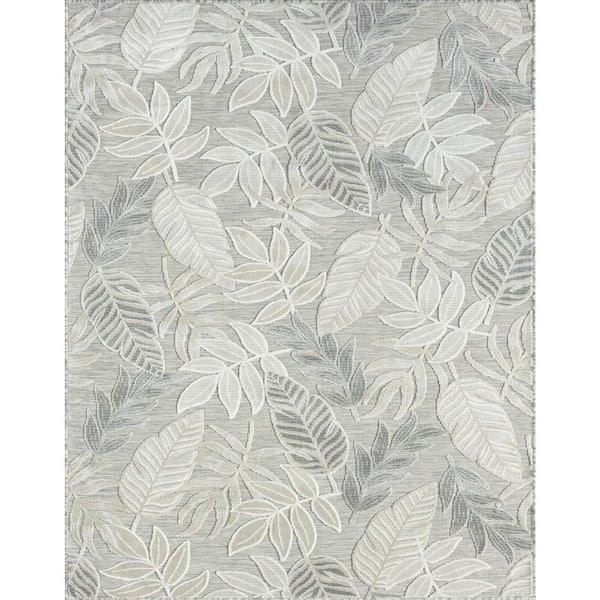 Tayse Rugs Tropic Floral Gray 2 ft. x 3 ft. Indoor/Outdoor Area Rug