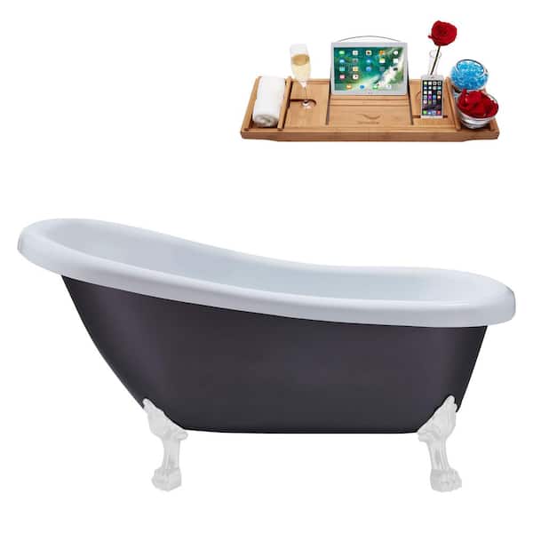 Streamline 61 in. Acrylic Clawfoot Non-Whirlpool Bathtub in Matte Grey With Glossy White Clawfeet And Glossy White Drain