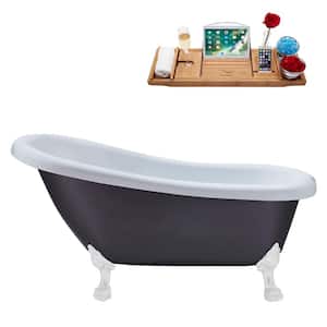 61 in. Acrylic Clawfoot Non-Whirlpool Bathtub in Matte Gray With Glossy White Clawfeet And Matte Black Drain