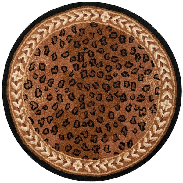 Chelsea Black/Brown Doormat 3 ft. x 3 ft. Round Animal Print Area Rug
