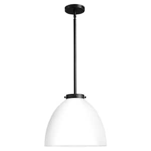 3-Light Black Pendant Light Fixture with 13.8 in. White Glass Shade, No Bulbs Included