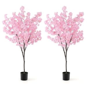 6 .5 ft. 2-Piece Pink Artificial Cherry Blossom Tree with 1170 Pink Flowers Cement-Filled