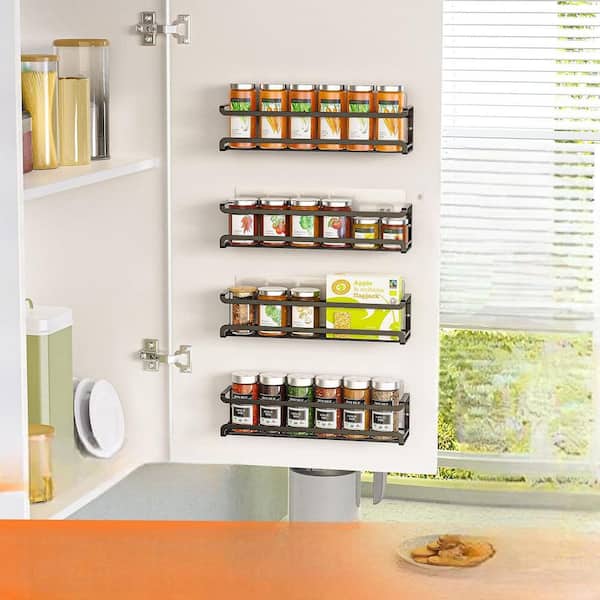 Adrinfly Wall Mounted Spice Rack Organizer 4-Pack Space-Saving Metal Spice Holder with Screw or Adhesive Installation Black
