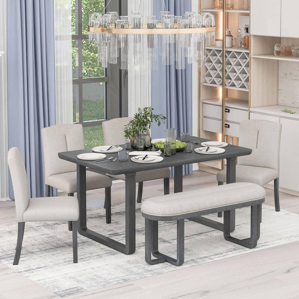 Harper & Bright Designs Retro-Style 6-Piece Gray Rectangular MDF Top ...