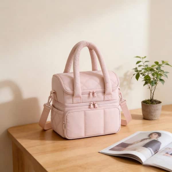 Lunch Bag Large Capacity, Thermal Insulated Leakproof with Adjustable Shoulder Strap and Multi-Pockets for Work, Pink