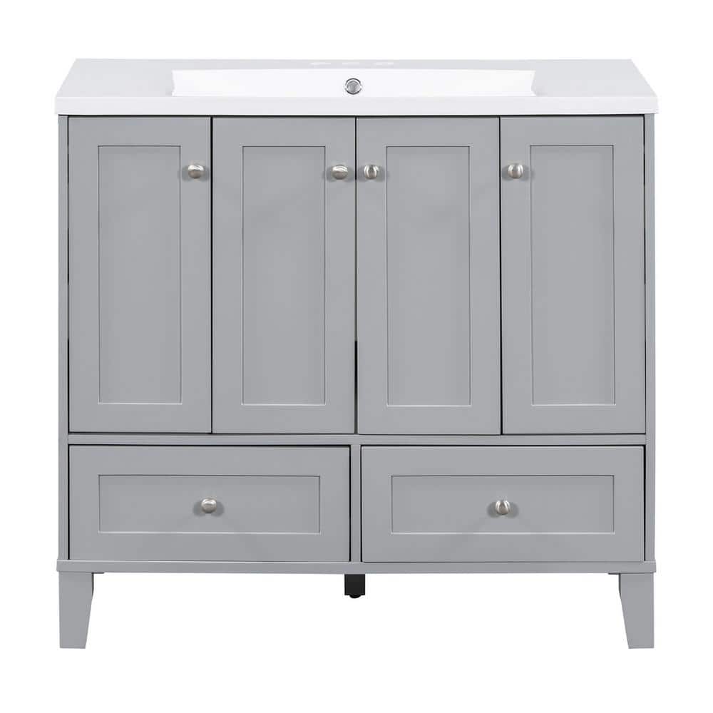 36 in. W x 18 in. D x 32.9 in. H Bath Vanity in Gray withWhite Resin Sink T