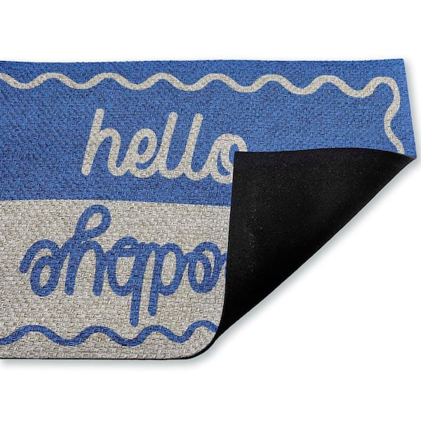 Hello Goodbye Blue & White Blue 18 in. x 30 in. Polyester Non-Slip Outdoor Door Mat