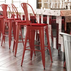 30 in. Red/Red Metal Outdoor Bar Stool